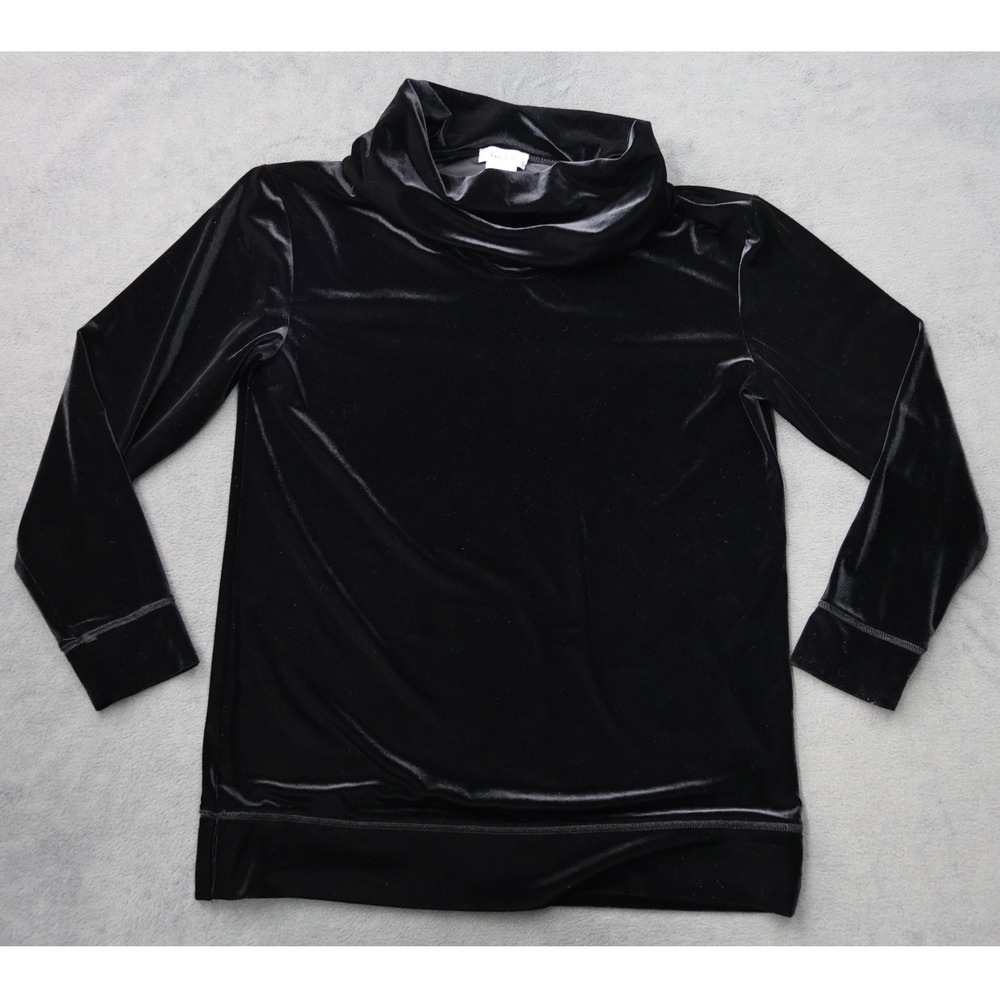Kate Hill Velvet Cowl Neck Top Womens Small Black Excellent Long Sleeve Pullover